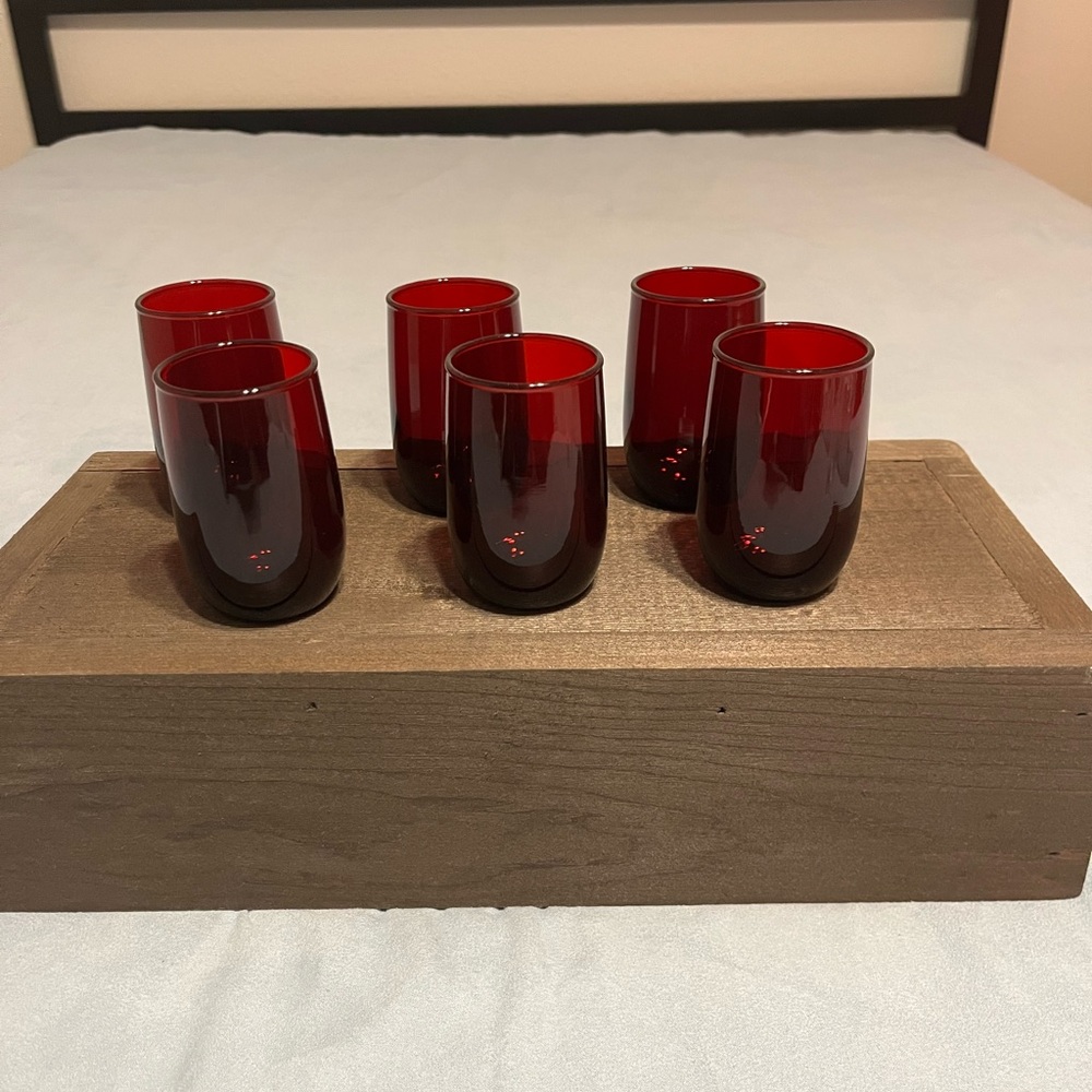 Set of Six Ruby Red Glasses